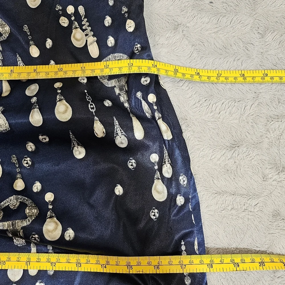 David Meister Blue Pearl Satin One Shoulder Sheath Cocktail Dress Jewel Print 6 - Picture 11 of 13